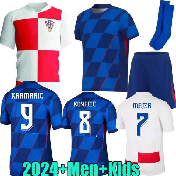 2024 Euro Croacia Soccer Jersey Cup New 2024 Croatie National Team 24 25 Camisa de fútbol Kit para niños Estaba en casa White Away Blue Uniforme Modric Kovacic Pasalic Perisic