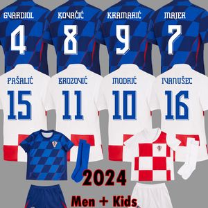 2024 Euro Croacia Soccer Jerseys 24 25 Modric Majer Croatie Gvardiol Kovacic Suker Men Kits Kit Women Fans Jugador Versión Retro 1997 1998 2002 Camisa de fútbol Croacia T