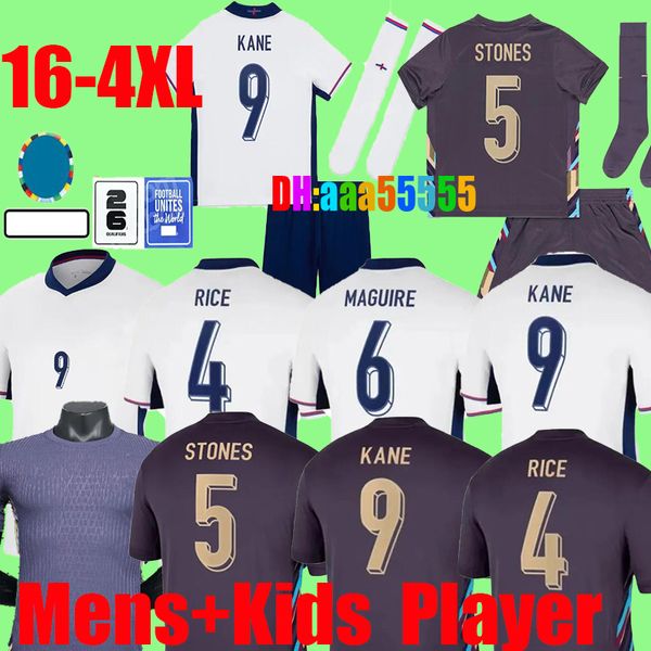 2024 Eurocopa Inglaterra Jerseys de fútbol Bellingham Rice Saka Foden Rashford Sterling Stones Grealish Kane Hombres Niños Fans Player Camiseta de fútbol