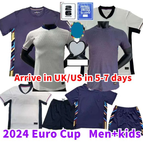 2024 Euro Cup Inglaterra Camisetas de fútbol BELLINGHAM RASHFORD KANE Camiseta de fútbol Equipo Hogar Blanco Visitante Púrpura Hombres Kit para niños Entrenamiento SAKA RICE FODEN Camisetas de fútbol