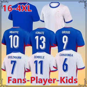 S-4xl 2024 Euro Cup French Jersey Mbappe Soccer Jerseys Dembele Coman Saliba Kante Maillot de Foot Squipe Maillots Griezmann Kids Men Femme Fans Joueur Player Football Shirt