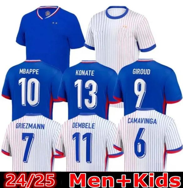 2024 Euro Cup French Home Jersey Mbappe Soccer Jerseys Dembele Coman Saliba Kante Maillot de Foot Equice Maillots Griezmann Kids Kits Men Fans Joueur Shirt Football