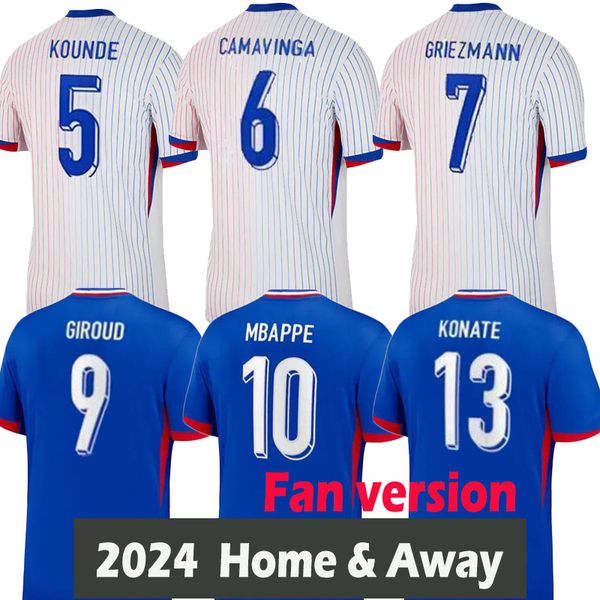 2024 Euro Cup French Home Jersey Mbappe Soccer Jerseys Dembele Coman Saliba Kante Maillot de Foot Equice Maillots Griezmann Fans Football Shirt Womens-Xlsize S-3XL