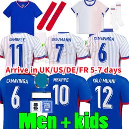 2024 Euro Cup Frenchs Home Away Jersey Mbappe Soccer Jerseys Frenchs Dembele Coman French Maillot de Foot Griezmann Jugador de fútbol Camisa de fútbol Uniforme de niños