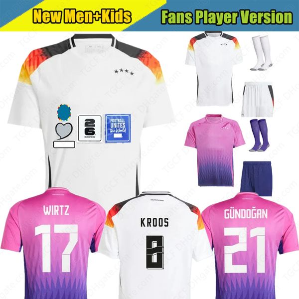 2024 Euro Cup Alemania Equipo nacional Jerseys de fútbol HUMMELS KROOS GNABRY WERNER DRAXLER REUS MULLER GOTZE 2025 Hombres Niños Kit Set Mujeres Hogar lejos Fútbol púrpura