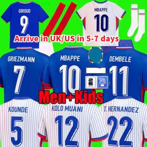 2024 Euro Cup Home Away Jersey Mbappe Soccer Jerseys Dembele Coman Frenchs Maillot de Foot Benzema Griezmann Fans Joueur de football Chirt Men Kids Uniforms S Ball