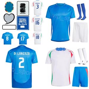 2024 Euro Cup Italia Soccer 18 Nicolo Barella Jersey 9 MATEO REATEGUI 2 GIOVANNI DI LORENZO 19 DAVIDE FRATTEI 22 NICOLO ZANIOLO KITS DE LA MAISON DE CHAMTS DE FOOTBALL