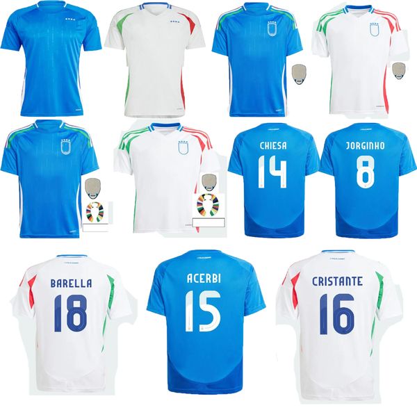 2024 Eurocopa Italia Equipo nacional Jerseys de fútbol CHIESA BARELLA BELOTTI ZANIOLO RASPADORI JORGINHO VERRATTI Fans Camiseta de fútbol Hombres Uniformes