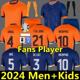 2024 Euro Cup Pays-Bas Maillots de football Memphis Jong Virgil de Ligt Gakpo Dumfries Bergvijn Klaassen Fans Joueur de football Men Kits Kits 24 25 Home Away