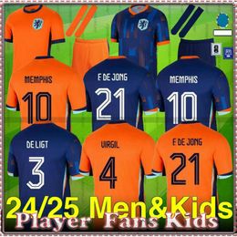 2024 Euro Cup Pays-Bas Maillots de football Memphis de Jong Virgil de Ligt Gakpo Dumfries Bergvijn Klaassen Fans Joueur de football Kirt Boys Kids Joueurs 24 25 Home Away