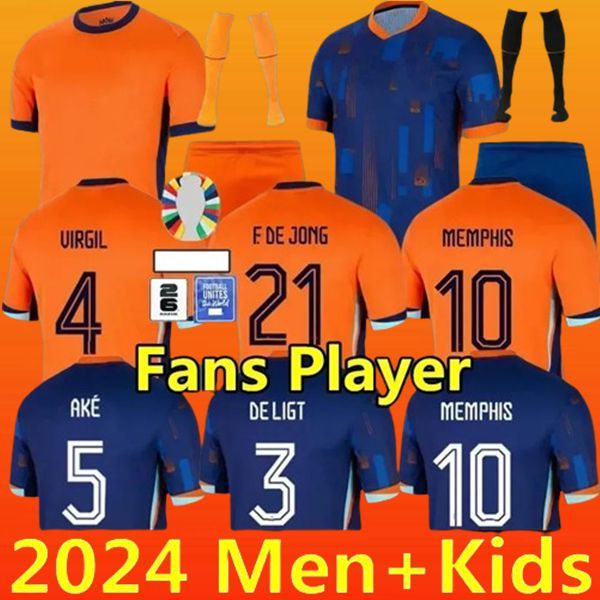 2024 Euro Copa Países Bajos Jerseys de fútbol Memphis Jong Virgil de Ligt Gakpo Dumfries Bergvijn Klaassen Fans de la camisa de fútbol de fútbol Niños de los niños 24 25 Hogar en casa