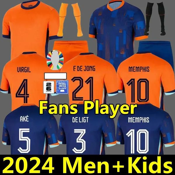 2024 Euro Copa Holanda Jerseys de fútbol Memphis Jong Virgil de Ligt Gakpo Dumfries Bergvijn Klaassen Jugador de fútbol Camisa de fútbol Kits Kits 24 25 Home 693563