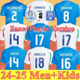 2024 EURO CUP JERSEYS EQUIPO NACIONAL Baggio 24 25 Italia Jersey Verratti Chiesa Vintage Jorginho Fútbol Barella Maldini Kit para niños en casa y jugador fuera de casa