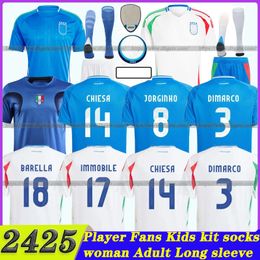 Eurocopa 2024 Versión del jugador de Italia Soccer Maglie da Calcio Totti Verratti Chiesa Italia Immobile Insigne Italy Retro Football Shirt Men Set Kit Kit Uniforme