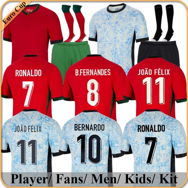 2024 Euro Portugal Jerseys B. Fernandes Joao Felix Pepe Bermardo Camisa de Futebol J.Moutinho Football Shirt Men Kids Kit Mujeres Ronaldo Portuguesas S-4XL