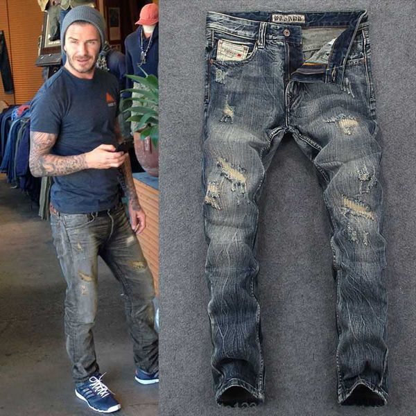 2024 Jeans rétro européens américains couture pour hommes vieux patch lâche pantalon long droit personnalité marque de mode locomotive M5M8