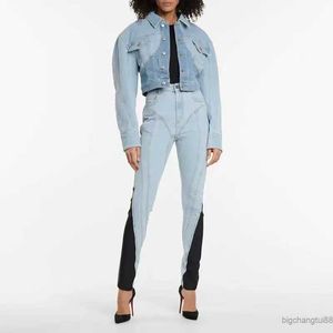 2024 Europees en Amerikaans ontwerp Sense Small been broek Personaliseerde splicing jeans herfst nieuwe hoge taille slanke gewassen broek voor vrouwen