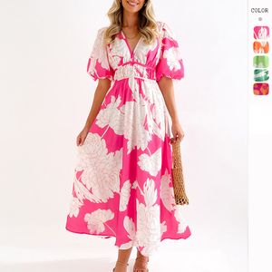 2024 European and American Long Dress Womens Summer Nouveau tempérament de robe féminine haut de gamme imprimée longue robe de sens haute