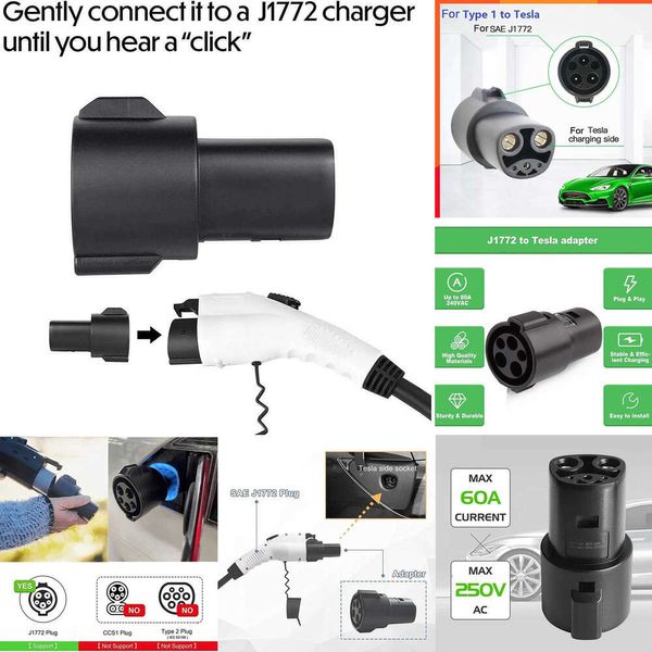 2024 EV Charger Adaptateur Connecteur de charge de voiture électrique pour Tesla Modèle X Y 3 S SAE J1772 Type 1 à l'adaptateur pour la charge de voiture Tesla