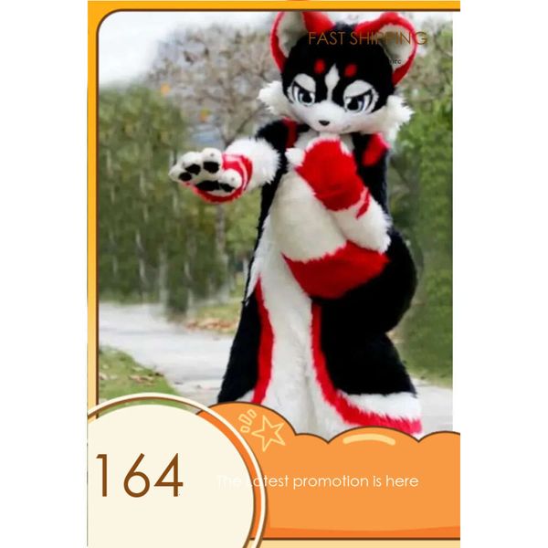 2024 usine nouvelle fourrure longue Husky chien renard mascotte Costume tenues de dessin animé Fursuit Halloween Costume de fourrure 252