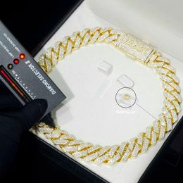 2024 Factory Wholesale Custom 9k 10k 14K Certificat d'or solide réel Moisanite Diamond Cuban Link Chain Collier Bijoux 10 mm
