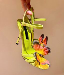 2024 Diseño famoso Sandalias de tacón alto Zapatos Raro mariposa verde azulado tacones de la marca de lujo