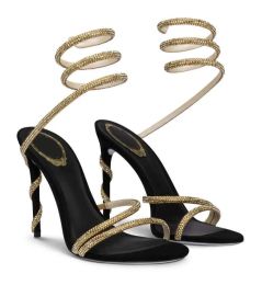 2024 Famous Sexy Renes Margot Jewel Sandals Chaussures Crystal Spirale STRAP CAOVILL Lady Gladiator Sandalias paille