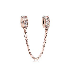 2024 Mode 925 Sterling Silver Charm Rose Gold Chaîne de sécurité Coeur avec diamants pour Pandoras Bracelet DIY Dames Bijoux de luxe