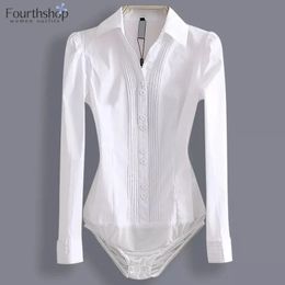 2024 Body de mode à manches longues Femmes Body Shirt Office Lady Work Uniforms Spring White Blouses and Tops Slim Automne Clothes 240514