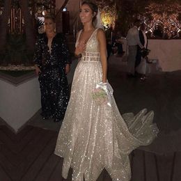 Robe De mariée style Boho, col en v, dos nu, bretelles, paillettes, ligne a, Robe De soirée, pour femmes, 2024