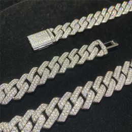 2024 Fashion Design 925 Solid Silver 14mm brede GRA Moissanite Diamond Iced Out Necklace Cuban Link Chain Hiphop Jewelry Bracelet