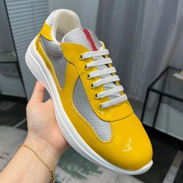 2024 Fashion Designer Rounway Splice en cuir breveté jaune Chaussures de tennis pour hommes et femmes Augmentation du confort respirant en hauteur Sneakers décontractés DD0411P 35-45 7