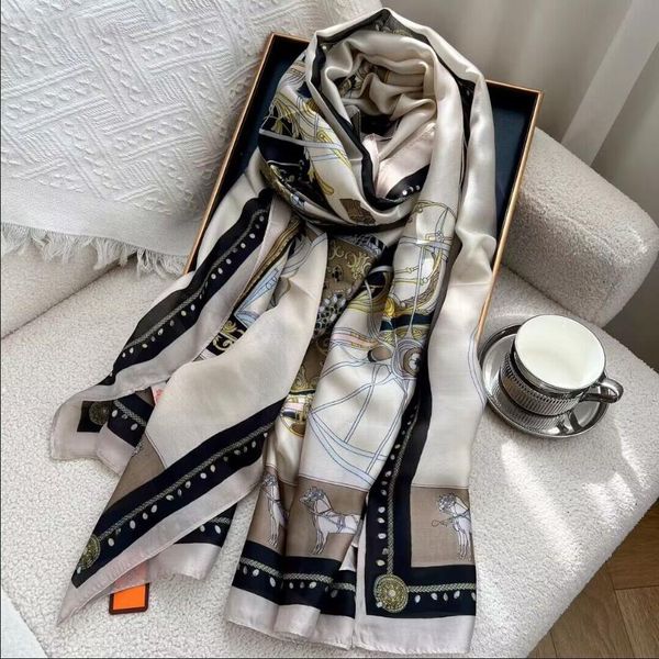 2024 Diseñador de moda Bufanda Damas Bufanda de seda de lujo Primavera clásica 180-90 Bufanda de seda Suave mantón de mujer de alta calidad 20