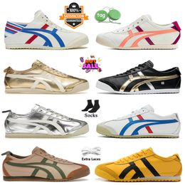 2024 Zapatos de diseñador de moda Tiger Mexico 66 Zapatos casuales Onitsukass Hombres Mujeres Lujo OG Manto Verde Crema Plata Fuera de la plataforma Entrenadores Zapatillas de deporte al aire libre