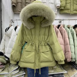 2024 модная женская куртка на шнурке, зимняя с капюшоном, пуховик с хлопковой подкладкой, толстая теплая ветрозащитная свободная женская пуховая куртка 231227