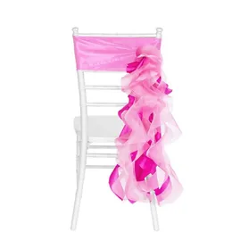 2024 Fashion Elegant Vintage Widding Chair Covers Organza Ruffles Flower Sash Wholesale Party Supplies Accessoires 03