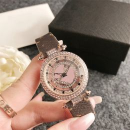 Montres-bracelets de marque complète pour femmes et filles, cadran rotatif en diamant, bracelet en cuir, Quartz, horloge de luxe, L 2024, L 101