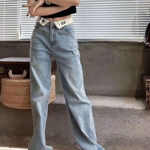 2024 Fashion jeans dames designer broek vrouwen witte reversletter ontwerp rechte broek casual los slanke eenvoudig gewassen wide been broek kl886