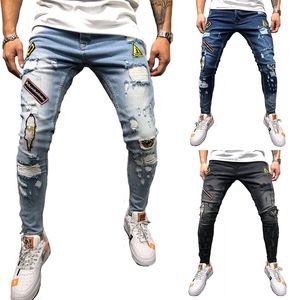 2024 Mode Nouveaux Hommes Jeans Modis Imprimé Biker Extensible Déchiré Skinny Détruit Scotché Slim Denim Pantalon Violet