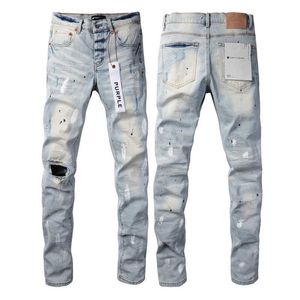 2024 Moda Nuevos jeans de marca púrpura American High Street Blue Distressed4s8v