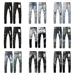 2024 Mode Nieuwe Paarse Heren Jeans Designer Gestapelde Lange Broek Ksubi Ripped High Street Merk Patch Hole Denim Straight streetwear Silm