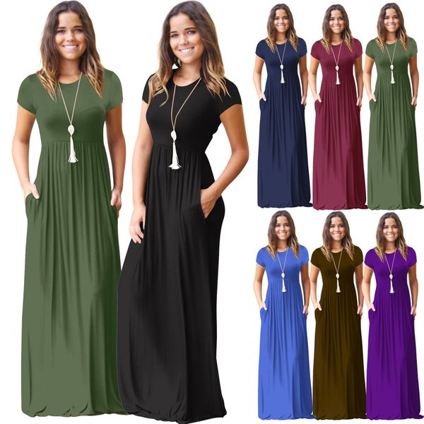 2024 Mode Nouvelle robe d'été Plus Taille Vêtements pour femmes Designer Femmes Manches courtes Lâche Plaine Casual Longues Robes Maxi avec poches Vêtements Robe Tops