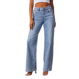 2024 Fashion Patchwork Wide Leg Jeans Women Mid Taille Loose Micro Flar La Vared denim broek vrouwelijke broek Casual streetwear 240328