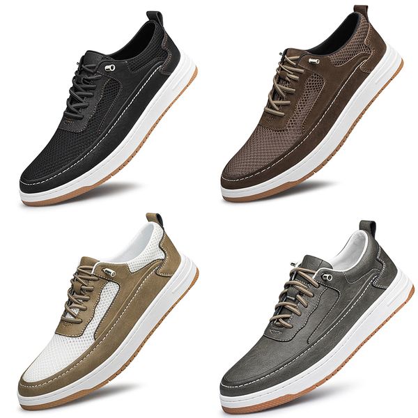 Chaussures décontractées en cuir PU mat pour hommes, baskets de sport respirantes, noires, marron, grises, jaunes, bleues, à la mode, 2024