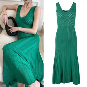 2024 Fashion Runway -jurk: Empire Taille Green Summer Jurk met korte mouwen
