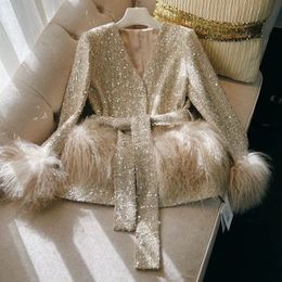 2024 mode petite veste en Tweed parfumée pour femmes pardessus fausse fourrure à manches longues manteau à lacets épaissir vêtements d'extérieur féminins 231228