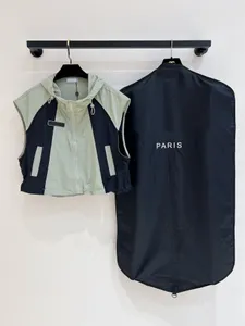 2024 Fashion Summer Patchwork Jacket Dames met een kap mouwloze metalen trekkoord Pocket Tank Coat