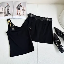 Faldas de dos piezas para mujer, conjunto de 2 uds. De diseñador de verano, Tops de Metal sin mangas, falda informal de cintura alta para mujer 2024