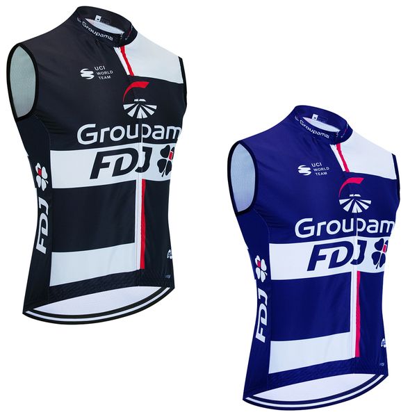2024 FDJ Team Maillot de cyclisme léger coupe-vent de qualité supérieure ROSTI Vêtements de vélo Veste sans manches Coupe vélo Gilet de cyclisme à séchage rapide avec 3 poches arrière