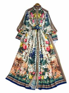 2024 Fi Chiff Magnifique Fr Print Maxi Dr Stand de femmes Simple boutonnage Lg Lanterne Manches Ceinture Boho Robe Robes d2hg #